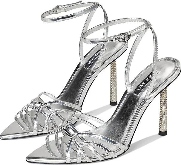 Nine West Paxal Women's Wedge Shoes Silver Mirror Metallic : 8 M, Leather/Rubber