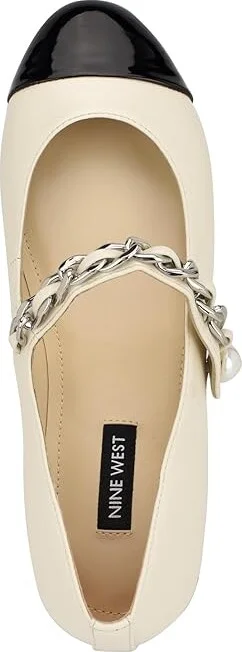 Nine West Platy Women's Flat Shoes Cream/Black : 9 M, Leather/Rubber - Image 2