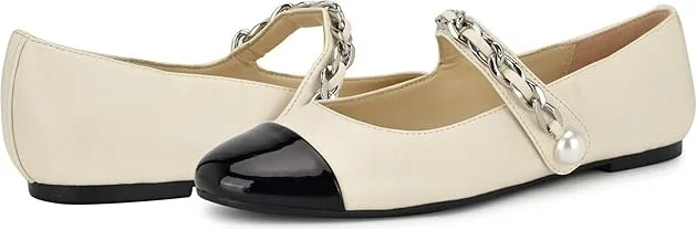 Nine West Platy Women's Flat Shoes Cream/Black : 9 M, Leather/Rubber