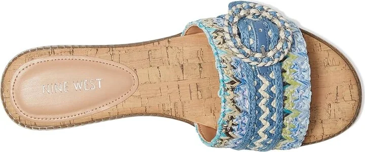 Nine West Poland Women's Dress Sandals Blue/Cream : 9 M, Synthetic - Image 2