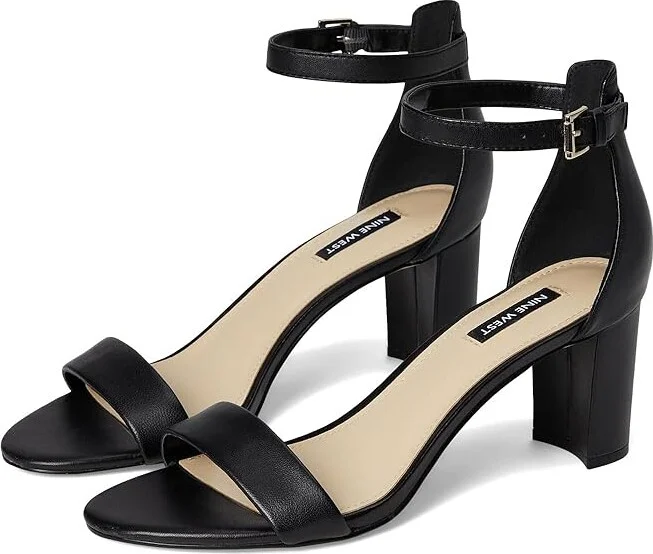 Nine West Pruce Block Heel Sandal High Women's Heels Black Nappa : 5.5 M, Leather