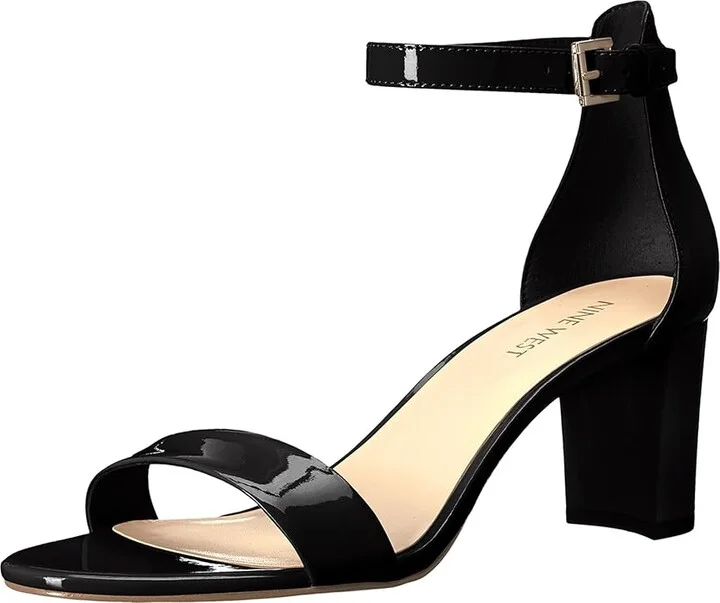 Nine West Pruce Block Heel Sandal High Women's Heels Black Sleek Patent PU : 5 M, Synthetic - Image 2