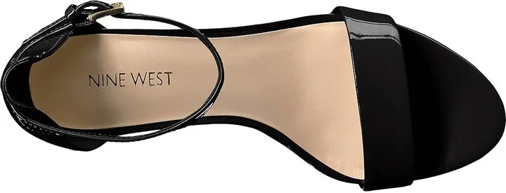 Nine West Pruce Block Heel Sandal High Women's Heels Black Sleek Patent PU : 5 M, Synthetic - Image 3