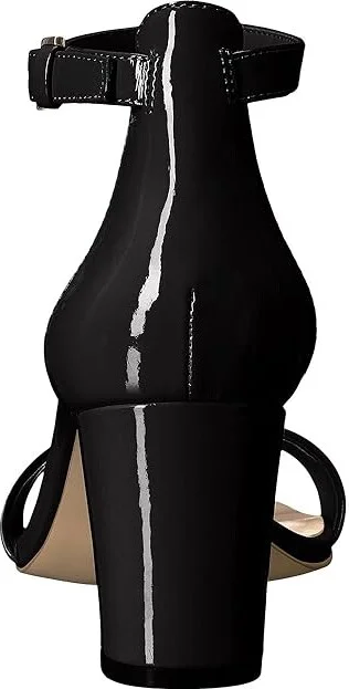 Nine West Pruce Block Heel Sandal High Women's Heels Black Sleek Patent PU : 5 M, Synthetic - Image 5