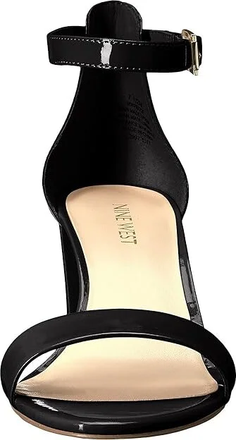 Nine West Pruce Block Heel Sandal High Women's Heels Black Sleek Patent PU : 5 M, Synthetic - Image 6