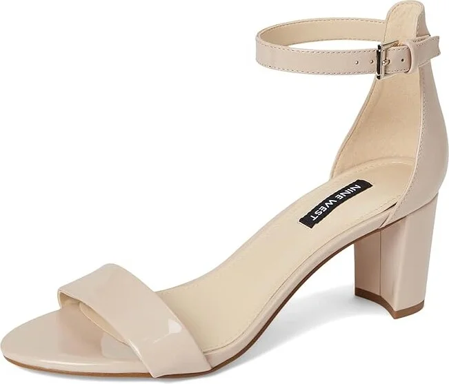 Nine West Pruce Block Heel Sandal High Women's Heels Natural Sleek Patent PU : 5 M, Synthetic - Image 6