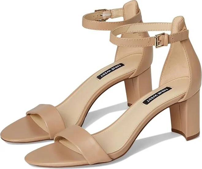 Nine West Pruce Block Heel Sandal High Women's Heels Natural Staci Leather : 5 M