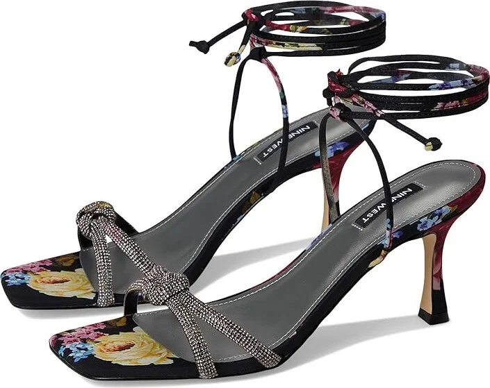 Nine West Raqchel Women's Dress Sandals Black Scattered Rose : 6 M, Synthetic