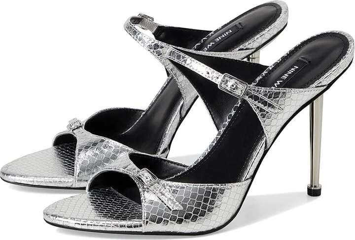 Nine West Reida Women's Wedge Shoes Silver Snake : 7.5 M, Leather/Rubber