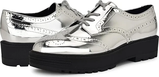 Nine West Resttin Women's Flat Shoes Silver Mirror Metallic : 5 M