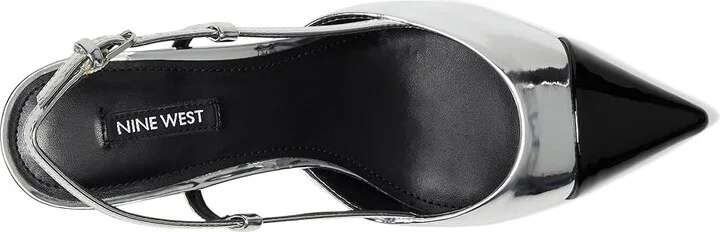 Nine West Rizzy High Women's Heels Silver Mirror Metallic/Black : 5 M, Leather/Synthetic - Image 2