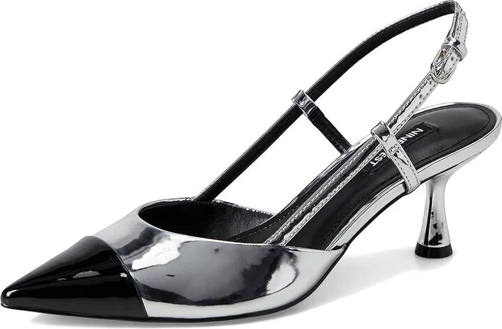 Nine West Rizzy High Women's Heels Silver Mirror Metallic/Black : 5 M, Leather/Synthetic - Image 5