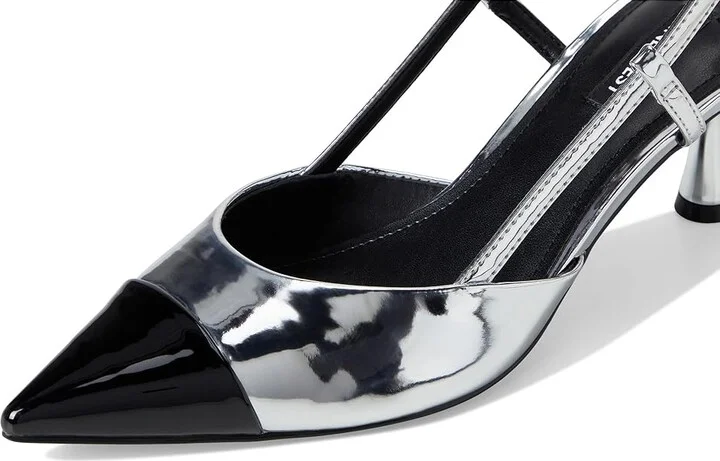Nine West Rizzy High Women's Heels Silver Mirror Metallic/Black : 5 M, Leather/Synthetic - Image 7