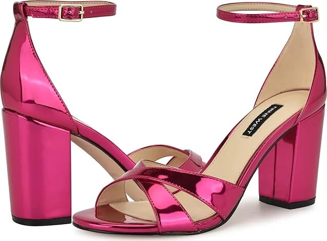 Nine West Saile Women's Sandals Dark Pink Mirror Metallic : 6.5 M, Rubber/Synthetic