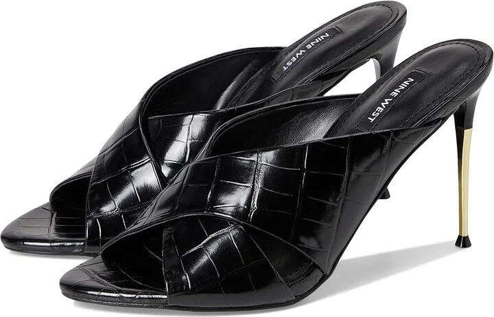 Nine West Sancie Women's Dress Sandals Black Croco : 7.5 M, Faux Leather