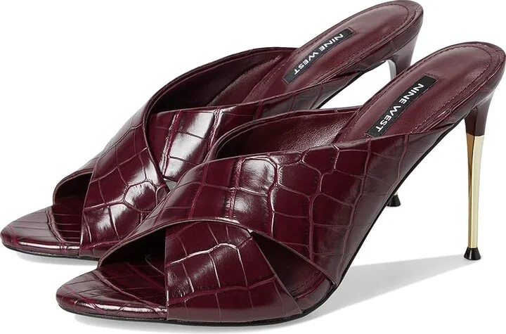 Nine West Sancie Women's Dress Sandals Dark Red Croco : 9 M, Faux Leather