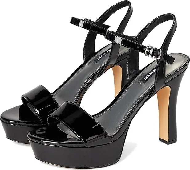 Nine West Solas Women's Wedge Shoes Black Patent : 9 M, Leather/Rubber