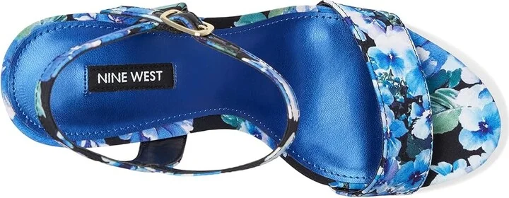 Nine West Solas Women's Wedge Shoes Blue Bouquet Floral : 6.5 M, Leather/Rubber - Image 2