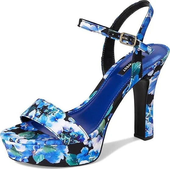 Nine West Solas Women's Wedge Shoes Blue Bouquet Floral : 6.5 M, Leather/Rubber - Image 5