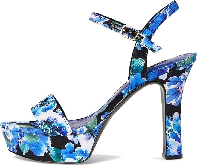 Nine West Solas Women's Wedge Shoes Blue Bouquet Floral : 6.5 M, Leather/Rubber - Image 6