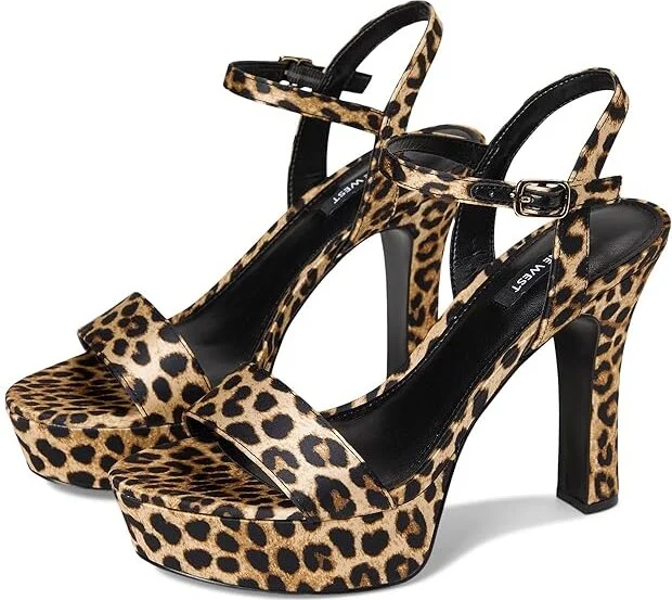 Nine West Solas Women's Wedge Shoes Leopard Satin : 6.5 M, Leather/Rubber