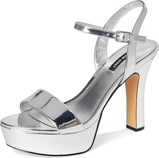 Nine West Solas Women's Wedge Shoes Silver Mirror Metallic : 9.5 M, Leather/Rubber - Image 5