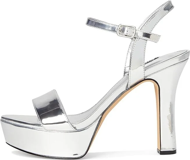 Nine West Solas Women's Wedge Shoes Silver Mirror Metallic : 9.5 M, Leather/Rubber - Image 6