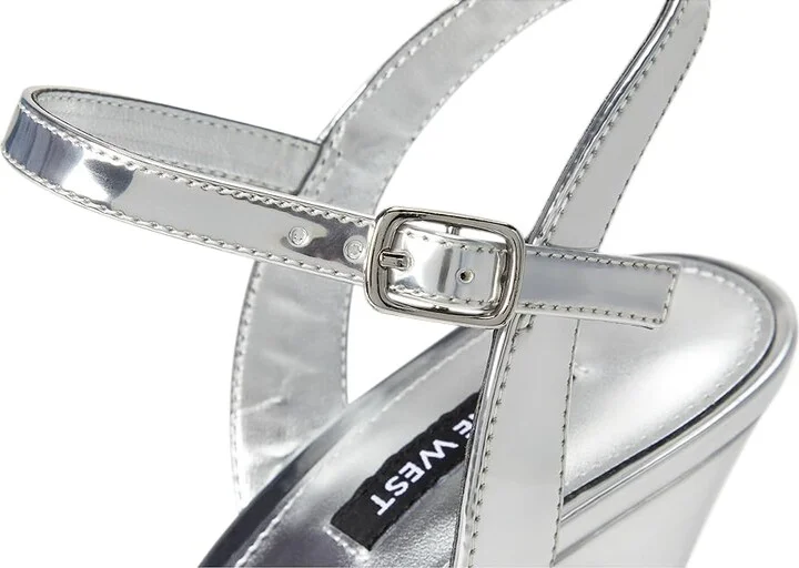 Nine West Solas Women's Wedge Shoes Silver Mirror Metallic : 9.5 M, Leather/Rubber - Image 7