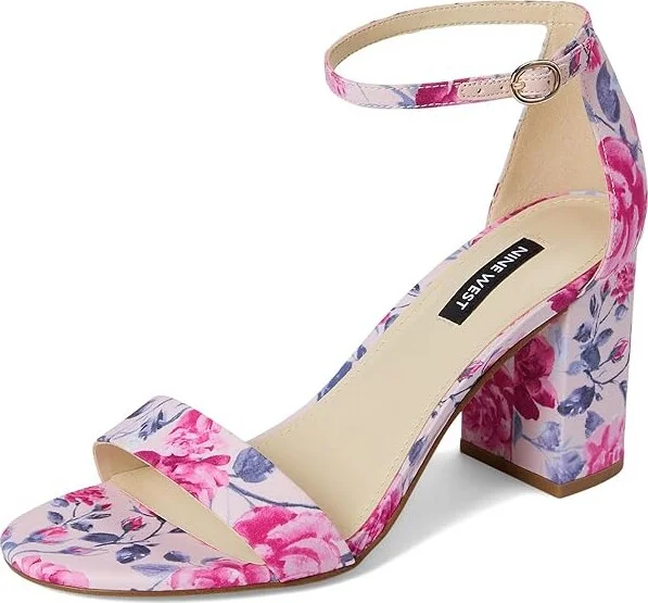 Nine West Toniann Women's Dress Sandals Pink Mystic Garden Print : 8 M, Faux Leather - Image 5