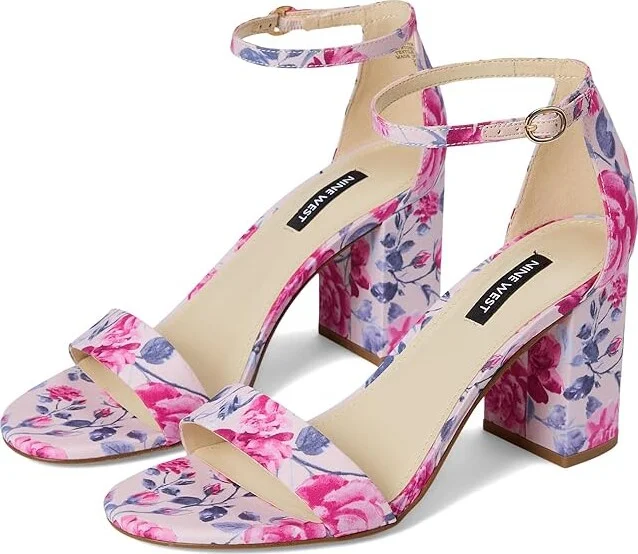 Nine West Toniann Women's Dress Sandals Pink Mystic Garden Print : 8 M, Faux Leather