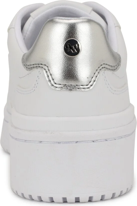 Nine West Women's Aleno Lace-Up Platform Casual Sneakers - White/Silver - Image 3