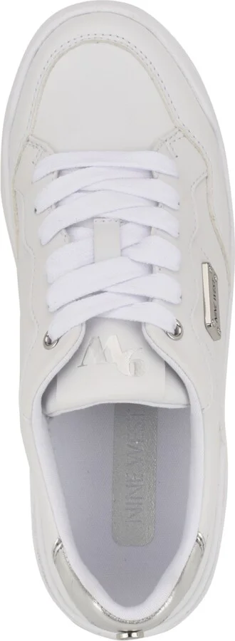 Nine West Women's Aleno Lace-Up Platform Casual Sneakers - White/Silver - Image 5