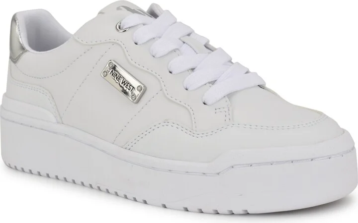 Nine West Women's Aleno Lace-Up Platform Casual Sneakers - White/Silver
