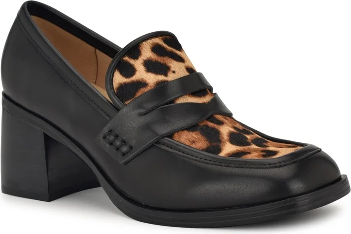 Nine West Women's Avalia Block Heel Penny Loafers - Black/Leopard