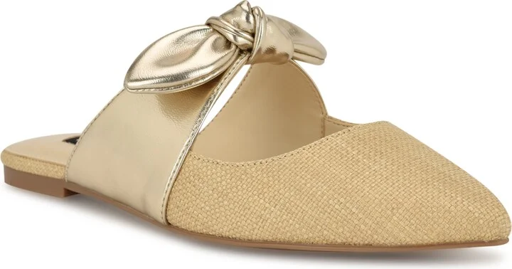 Nine West Women's Bowin Bow Strap Mule Flats - Natural/Gold