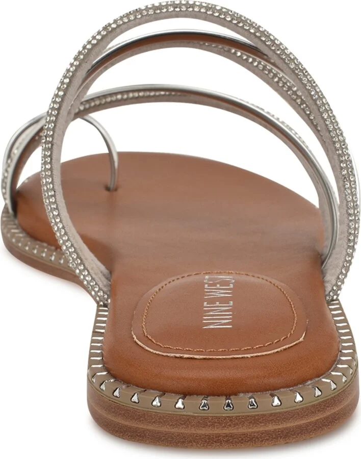 Nine West Women's Dashin Embellished Strappy Flat Sandals - Brown/Silver - Image 3