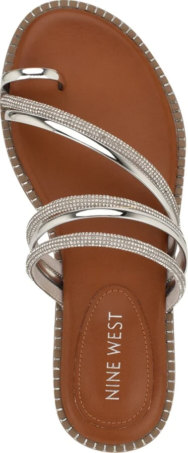 Nine West Women's Dashin Embellished Strappy Flat Sandals - Brown/Silver - Image 4