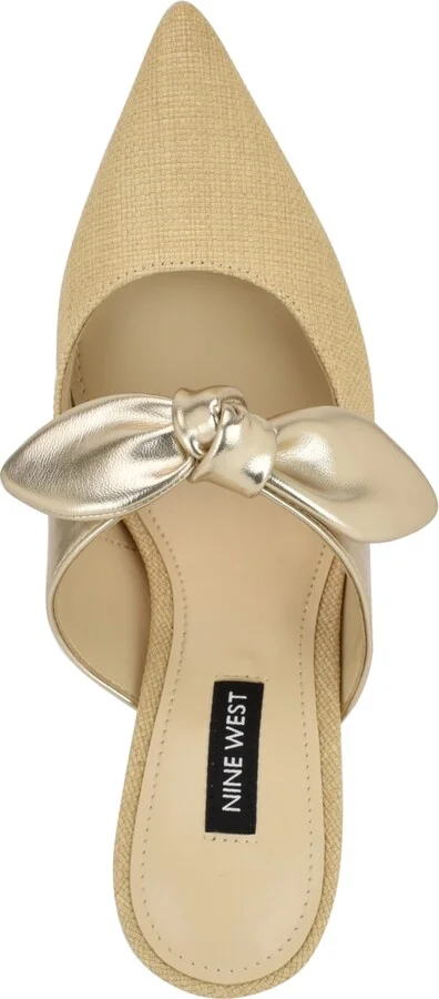 Nine West Women's Demmure Bow Strap Slip-On Stiletto Pumps - Light Natural/Gold - Image 5