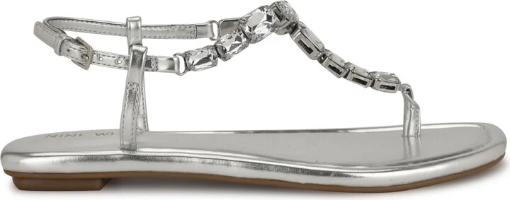 Nine West Women's Dynasti Embellished T-Strap Flat Sandals - Image 6