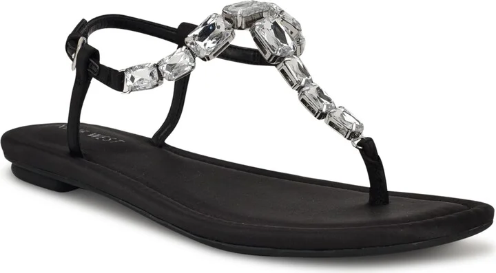 Nine West Women's Dynasti Embellished T-Strap Flat Sandals