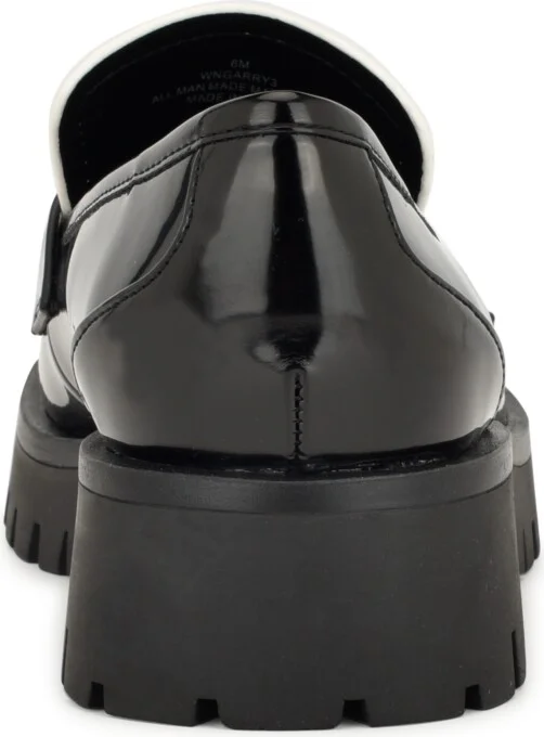 Nine West Women's Garry Round Toe Slip-On Casual Loafers - Black, White Patent - Image 3