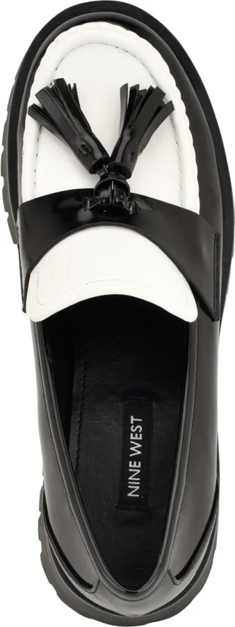 Nine West Women's Garry Round Toe Slip-On Casual Loafers - Black, White Patent - Image 4