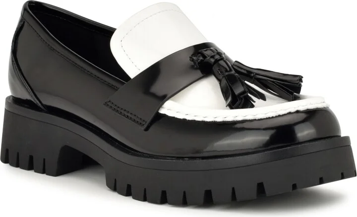 Nine West Women's Garry Round Toe Slip-On Casual Loafers - Black, White Patent