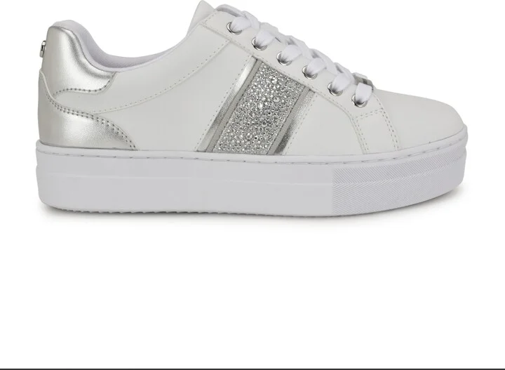 Nine West Women's Gator Platform Casual Lace-Up Sneakers - White/Silver - Image 2