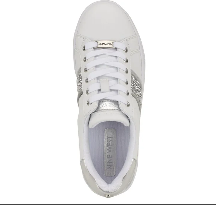 Nine West Women's Gator Platform Casual Lace-Up Sneakers - White/Silver - Image 4