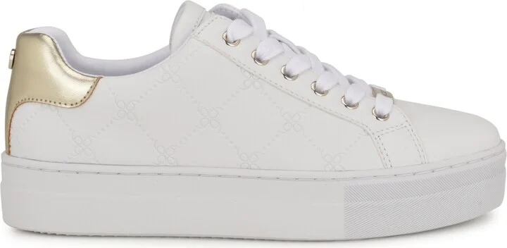 Nine West Women's Gatspy Lace-Up Platform Sneakers - White/Gold - Image 2
