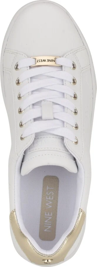 Nine West Women's Gatspy Lace-Up Platform Sneakers - White/Gold - Image 4
