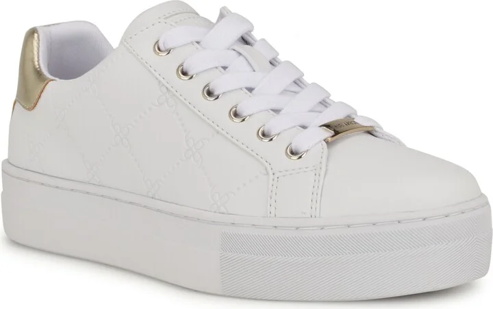 Nine West Women's Gatspy Lace-Up Platform Sneakers - White/Gold