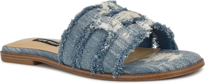 Nine West Women's Germanny Frayed Flat Slide Sandals