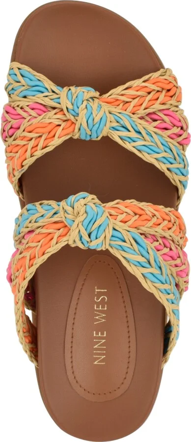 Nine West Women's Gilma Woven Flat Slip-On Sandals - Turquoise/Pink/Orange - Image 4